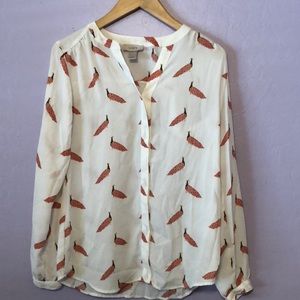 Used XS Pink peacock pattern long sleeve blouse.